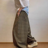 Shopmocho Retro American Canvas Straight Leg Pants Fine Plaid Design Sensation Small Audience Wide Leg Casual Trousers for Women