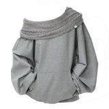 SHOPMOCHO Knit Patchwork Sweatshirt Women Loose Casual Long Sleeve Sporty Top Spring Fall Chic Lazy Off Shoulder Harajuku Y2K Coat