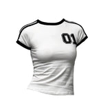 Shopmocho Y2K Fashion Trends Women's White Crop Tops Streetwear Sexy Summer Baby T-Shirt Short Sleeve Splicing Vintage Aesthetic Slim 2025