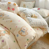 SHOPMOCHO Kids Adult Duvet Cover Set with Bed Flat Sheet Pillowcases Cute Cartoon Single Queen Size Home Hotel Dormity Bedding Set