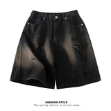 SHOPMOCHO Men's Denim Shorts Distressed Ripped Torn Hole Summer Street Urban Fashion Essential Classic Comfortable Breathable Jorts