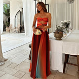Shopmocho Tie-dye Gradient Hollow Out Women's Maxi Dress Elegant Off Shoulder A-line Hem Long Dresses New Summer 2025 Holiday Female Robes