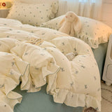 Shopmocho 2025 INS Princess Style Bedding Sets Ruffle Lace Bow Quilt Cover Romantic Bedclothes Decor Woman Girls Bedroom Duvet Cover 4pcs