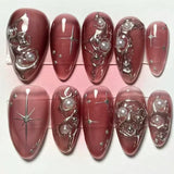 SHOPMOCHO 24Pcs Pink Almond False Nails Butterfly Ballet with French Design Wearable Fake Nails Simple Artificial Press on Nails Tips Art
