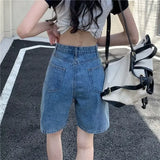 SHOPMOCHO American Retro High Waist Denim Shorts Women Summer Slim Straight Leg Casual Student Versatile Wide Leg Five-Point Pants