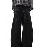 SHOPMOCHO 2025 American Style Retro Black Loose Wide Leg Jeans Men's New High Waisted Lazy Style Hanging Pants