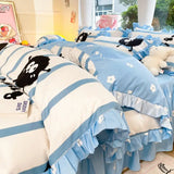 Shopmocho Cartoon Washed Cotton Bed Sheet Four-piece Set Non-cotton Thickened Brushed Quilt Cover Bed Skirt Style Princess Style Bedroom