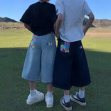 SHOPMOCHO American Style High Waist Wide Leg Jeans Short Pants Loose Fit Summer Casual Denim Shorts Couple Outfit Cotton Polyester Blend