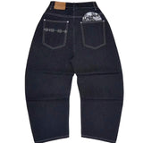 SHOPMOCHO Black Gothic Hip Hop Jeans Trendy Disc Embroidered Wide Leg Pants for Men and Women Retro Harajuku Street Casual Loose Jeans