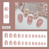 Shopmocho 24pcs Oval False Nails French Strawberry Butterfly Cat Eye Press on Nails Fake Nails DIY Manicure Detachable Nail Tips
