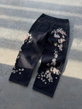 SHOPMOCHO American New Style Loose Jeans Men Women Gothic Punk Carp Cherry Blossom Embroidery Casual Straight Wide Leg Jeans Streetwear