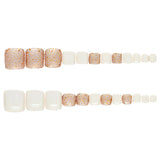 Shopmocho 24Pcs Summer Fake Toenails White Short Square Press On Toe Nails Glossy Sequins Designs Women Girls Acrylic False Nails Art