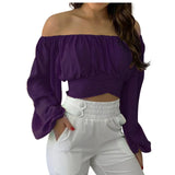 SHOPMOCHO Off Shoulder Shirts Puff Long Sleeve Y2K Crop Tops Summer Clothes Women 2026 Black White Blouse Bandage Elegant Sexy Women Shirt