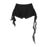 SHOPMOCHO Y2k American Sexy Hot Girls Two-Piece Suit Women Hollow Lace Mesh Shirt Irregular Mini Shirt Retro Fashion Causal Skirt Suits