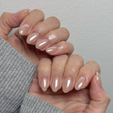 SHOPMOCHO 24Pcs Mid-length Almond Ballet False Nails Simple Cat Eye Design Press on Fake Nail Wearable Full Cover Nail Tips Manicure Tools