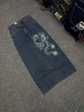 SHOPMOCHO Japanese Dragon Knitted Jeans Men Women Baggy Fit High Street Urban Casual Trendy Fashion Hip Hop Streetwear Daily Wear Style