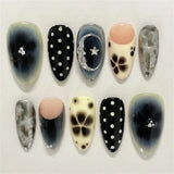 SHOPMOCHO 24pcs White Flower Fake Nail Tips Ins Yellow Pink Blush False Nails Wearable Full Cover European Almond Shaped Press on Nails