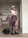 SHOPMOCHO 2025 Autumn Summer New Fashion Design Plaid Tassel Short Skirt High Waist Japan Popular Half Skirt Women's Skirt Pants