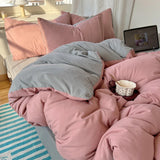SHOPMOCHO Cotton Bedding Set 4pcs with Solid Bed Sheet Duvet Cover Pillowcases Single Couple Bedsheet King Queen Double Twin Size