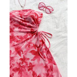 Shopmocho Women's 2025 Floral Print Tube Mini Dress Strapless Backless Party Club Short Ruched Drawstring Bodycon Party Dresses Streetwear