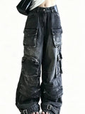 SHOPMOCHO  Women Cargo Jeans Vintage Multi Pocket Wide Leg Washed Streetwear Baggy Summer 2026 New 05E02798