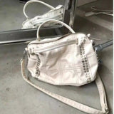 SHOPMOCHO 2026 New Fashion Retro Style Metal Rivet Tote Bag Women's Handbag Large Capacity Motorcycle Bag Detachable Shoulder Strap