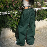 SHOPMOCHO Women American Wide Leg Pants Vintage Loose Drawstring Cargo Trousers High Waisted Jazz Hiphop Casual Summer Dance Pants