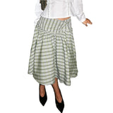 Shopmocho Women's Summer Vintage 2000s Aesthetic Plaid Skirts Casual Tie-Up Low Waist Tiered Ruffles Hem A-Line Midi Skirts Streetwear