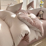 SHOPMOCHO Pure Cotton Home Textile Striped Bedding Set Simple Soft Duvet Cover Sheet Pillowcase Ins Style Bed Linens Queen King Size 2025