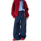 SHOPMOCHO New Korean Retro Blue Straight Leg Jeans Casual Loose Wide Leg Pants Fashion Men's Wide Jeans High Quality Pants