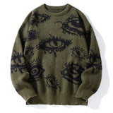 SHOPMOCHO American New Fashion Round Neck Long-sleeved Loose Sweater Sweater Jacquard Eye Pattern Hip Hop Popular Casual Couple Pullover