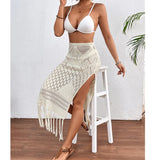 Shopmocho Women Knitted Texture Sarong Skirts Sexy High Slit Tassel Cover-Up Beach Summer Vacation Wrapped Skirt Bikini Cover Up