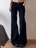 SHOPMOCHO-Plus Size American Style Spicy Girl Black Low Waist Wide Leg Micro Flared Jeans Women's Early Autumn Loose Fit Versatile Straigh