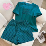 Shopmocho Summer Casual Embroidered Fashion Set Thin Milk Silk Sleepwear Women's Short Sleeve Shorts Outfit Comfortable Breathable