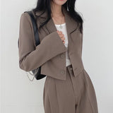 SHOPMOCHO Suit Coat 2 Piece Set Women Blazer Jacket Straight Pants Ensemble Single Breasted Turn Down Collar Trousers Office Lady Outfits
