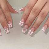 Shopmocho 24Pcs Brown Plaid Press on Nails French Bow Spring False Nail Medium Almond Fashion Atmosphere Wearable Nail for Women&Girl