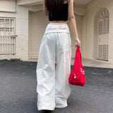 SHOPMOCHO Y2K Cargo Pants Women Streetwear Letter Diamond Baggy Sweatpants Harajuku White Wide Leg Joggers Summer Grunge Casual Trousers