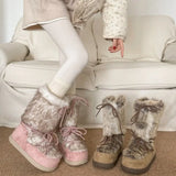 SHOPMOCHO Platform Snow Boots Women's Fall/Winter 2025 New Thickened Non-slip Fur Spliced Cotton Shoes