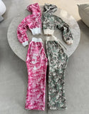 SHOPMOCHO Fashion Trend Y2k Sportswear Two Piece Set Women Hip Hop Punk Camo Short Waist Slim Zipper Hoodie Casual High Waist Sports Pants