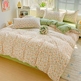 SHOPMOCHO American Pastoral Floral Printed Bedding Set Soft Skin-Friendly Double King Size Duvet Cover Set with Flat Sheet and Pillowcases