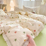 Shopmocho 2025 new hollow lace wrinkled cotton four-piece set household student dormitory three-piece set bed sheet quilt cover