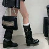 SHOPMOCHOWoman Boots Knee High Platform Chunky Heels Trend Punk Gothic New Rock Leather Fashion Women's Shoes Motorcycle Footwear Q221