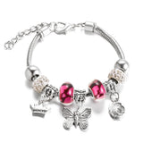 SHOPMOCHO New Butterfly Pendant 5 Color Rhinestone Snake Chain Bangle Lobster Buckle Adjustable Charm Woman Beaded Bracelet Jewelry Gift