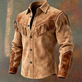 SHOPMOCHO 2026 Autumn Winter Men's Fur Fringed Jacket Coat Vintage Ethnic Trendy Button Open Lining Casual Jacket Streetwear Men's Coat