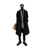 SHOPMOCHO Winter Men Trench Black Thick Woolen Trench Coats Korean Style High Quality Male Casual Trenchcoat Men's Streetwear Windbreaker