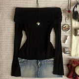 Shopmocho Sexy Punk Y2k Long sleeve Crop Top One shoulder Harajuku Grunge Goth Pullover Streetwear Hip Hop Baby Tee Retro Fashion Top EMO