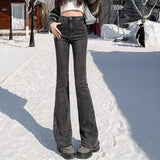 Shopmocho 2025 Woman High Waist Vintage Flare Jeans Female Gothic Elastic Bell Bottom Pants Lady Streetwear Blue Black Grey Denim Trousers