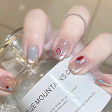Shopmocho 24Pcs Glitter Diamond Press On Nails Sweet Cute Girl Acrylic Nails Full Cover Short Square Fake Nails Wearable Manicure Nail Tip