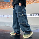 Shopmocho Teen Boys Jeans 2025 New Spring Autumn Pants Children's Straight Trousers Teenager Wide-legged Cargo Pants Kids Loose Clothes