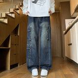 SHOPMOCHO Autumn New Men's Loose Jeans Multi-pocket Work-wearing Jeans Street Hip-hop Straight Wide-leg Pants Baggy Dance Pants
